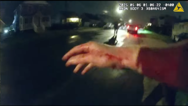 After he was allegedly stabbed, the police officer's hand appeared bloody in his body cam footage.